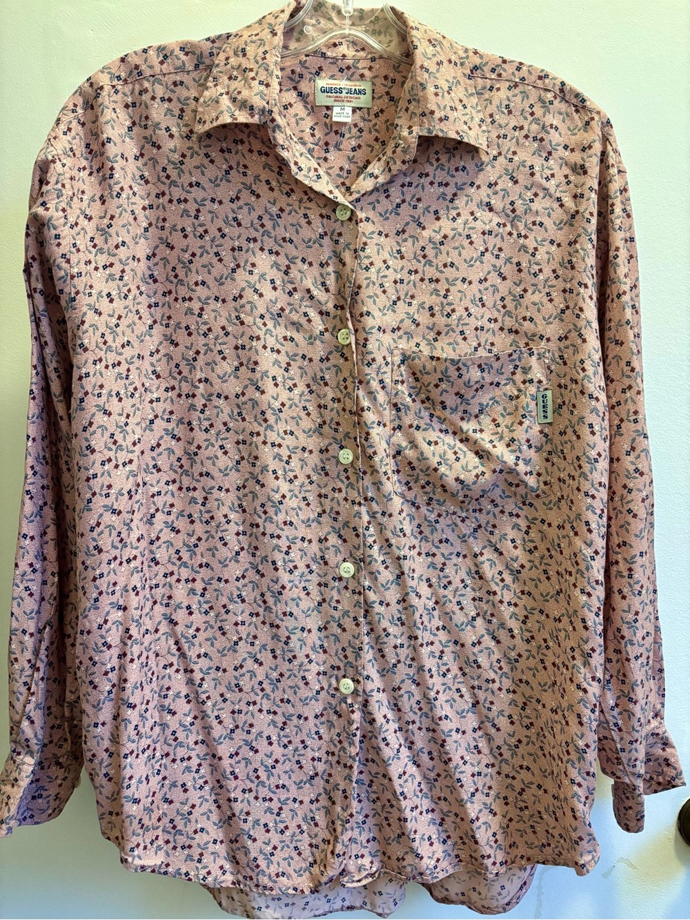 Vintage GUESS Pink Floral Short-Sleeve Button Down Shirt 90s Y2K